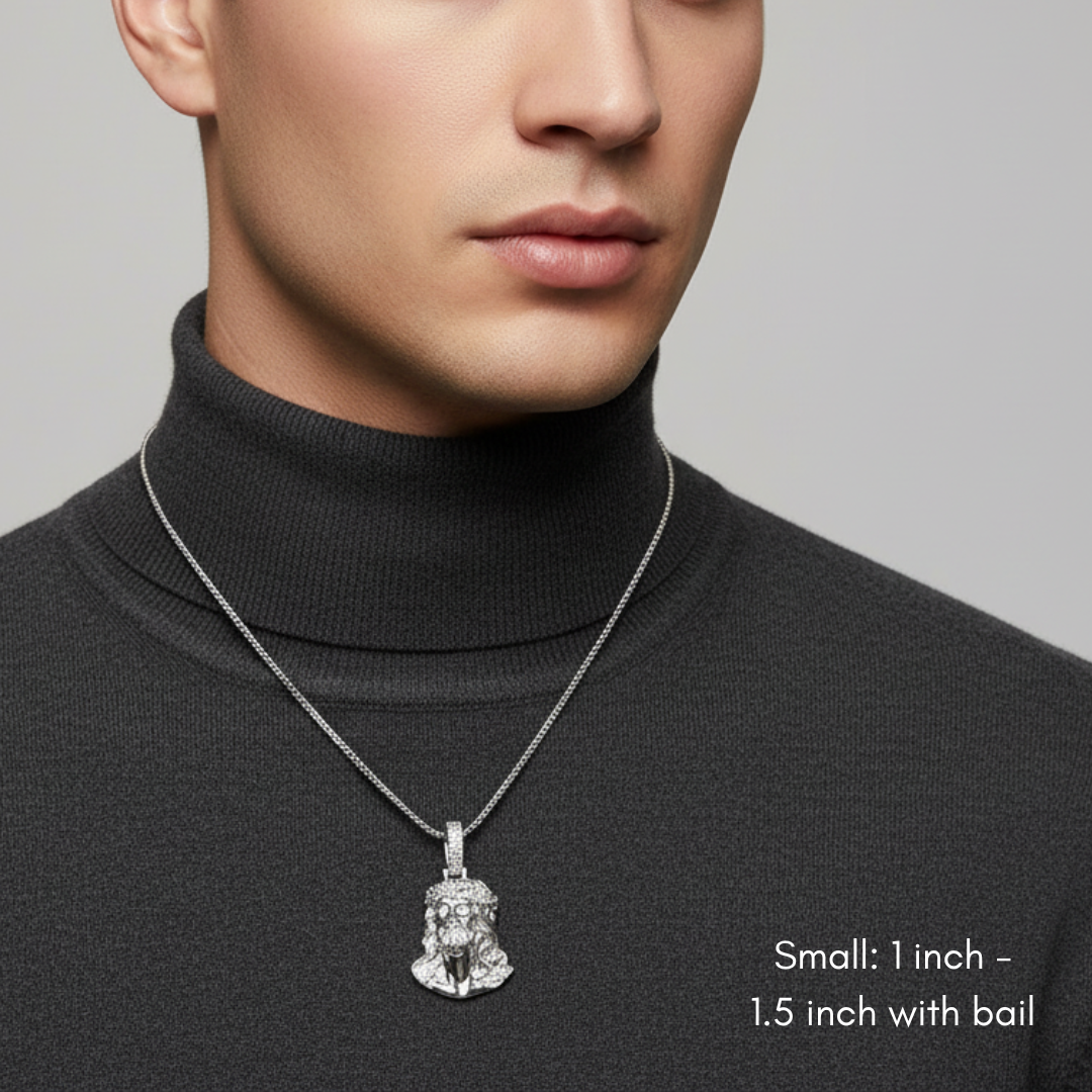 Moissanite Jesus Piece Pendant | Solid 925 Sterling Silver Glossy Finish - Small size