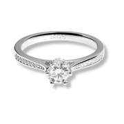 Secret Cathedral Hidden Halo moissanite engagement ring in 925 sterling silver with 0.7 carat total weight and round cut stone
