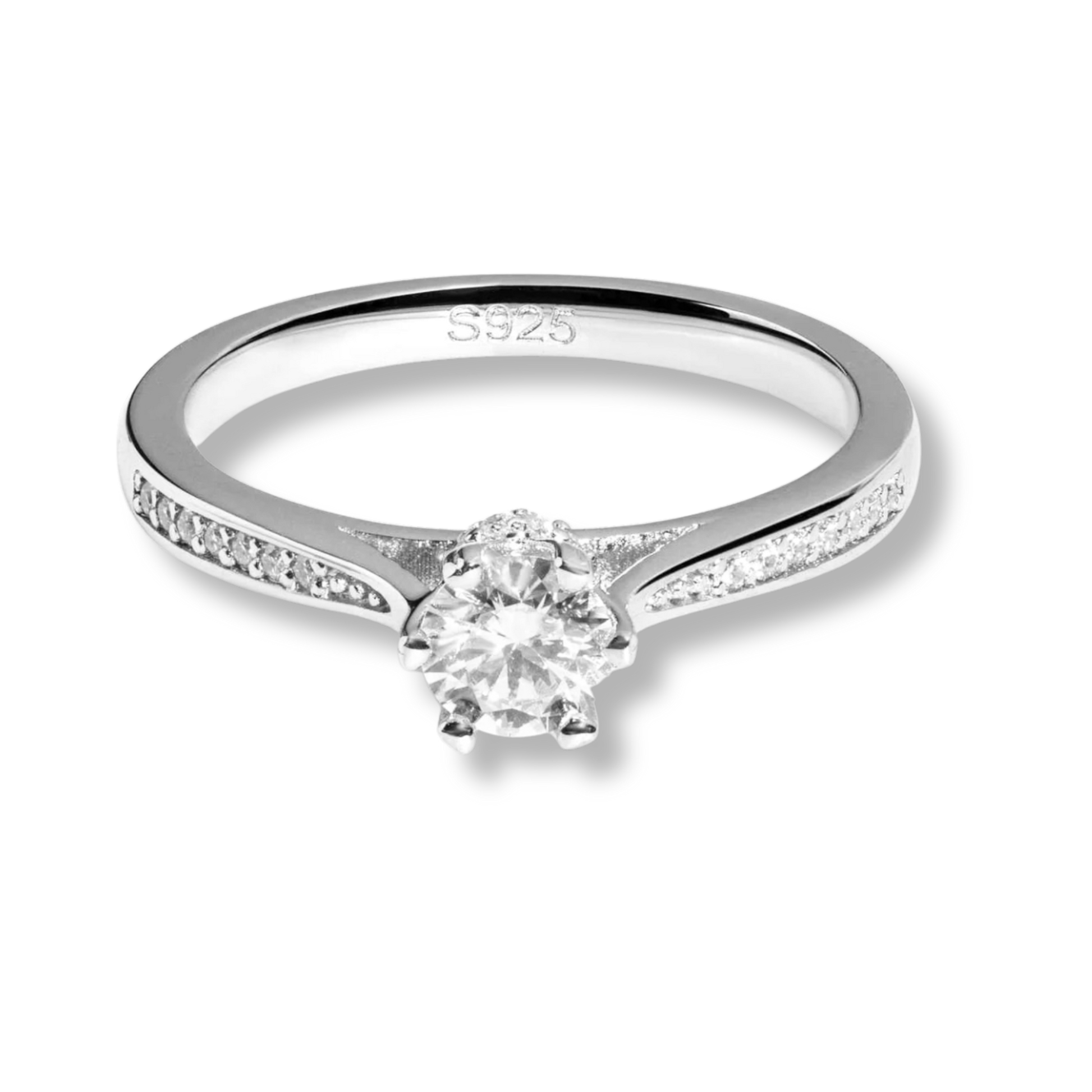 Secret Cathedral Hidden Halo moissanite engagement ring in 925 sterling silver with 0.7 carat total weight and round cut stone