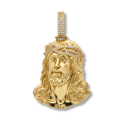Moissanite Jesus Head Piece Pendant - 14K Gold Plated Solid 925 Sterling Silver