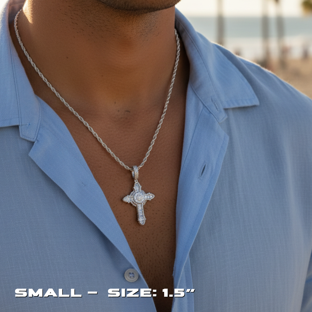 Moissanite Bagutte Cross Pendant in 925 Sterling Silver