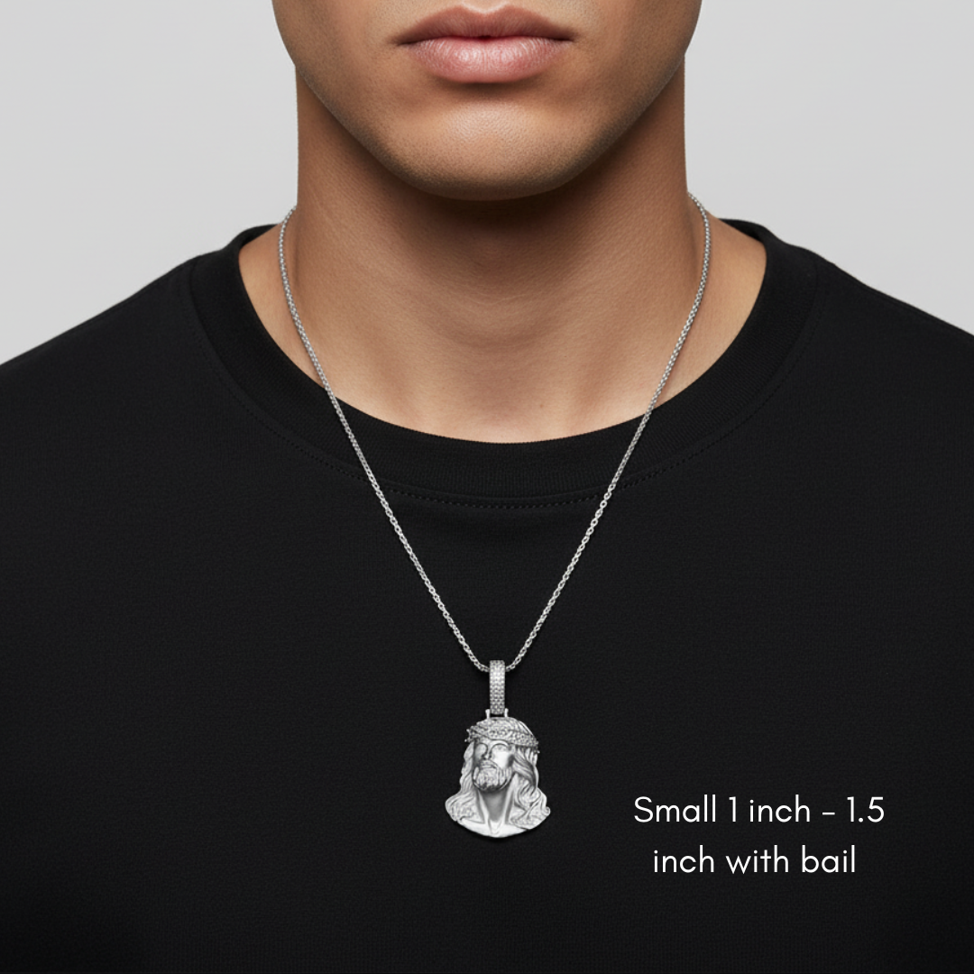 Moissanite Jesus Piece Pendant Solid 925 Sterling Silver Matte Finish Small Size