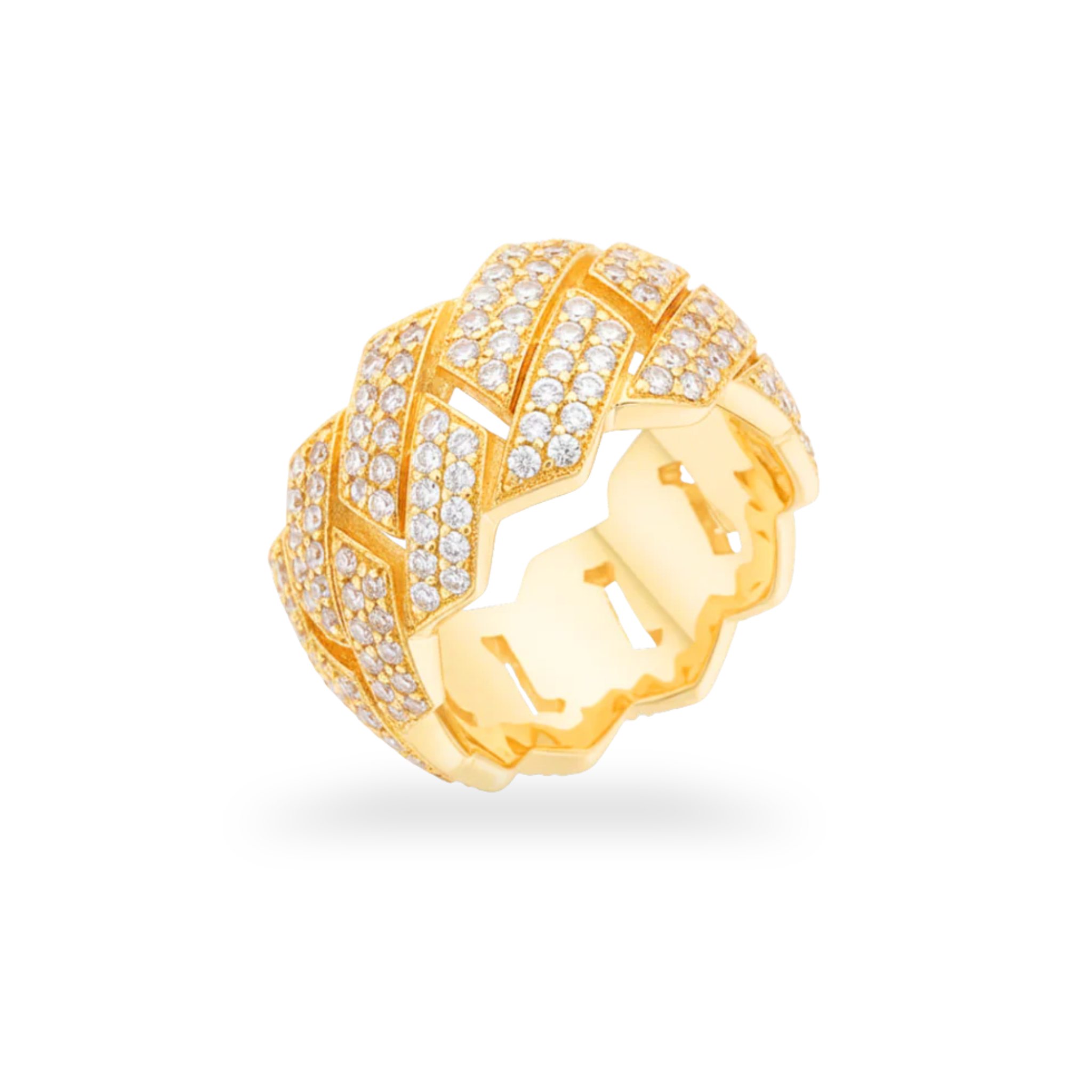 Moissanite Cuban Link Ring 925 Sterling Silver in 14K Gold