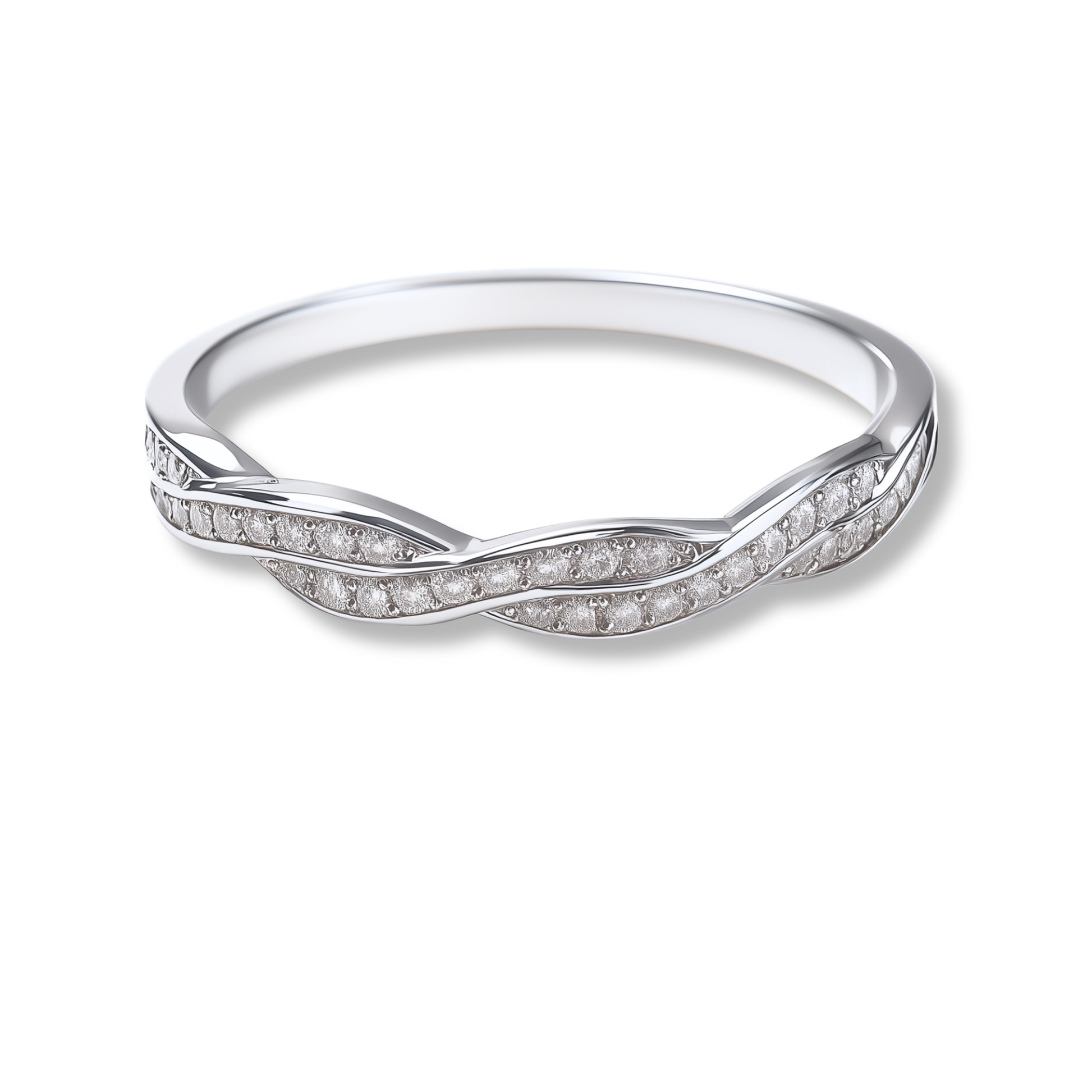 925 sterling silver moissanite twist stackable women's band ring with round cut stones