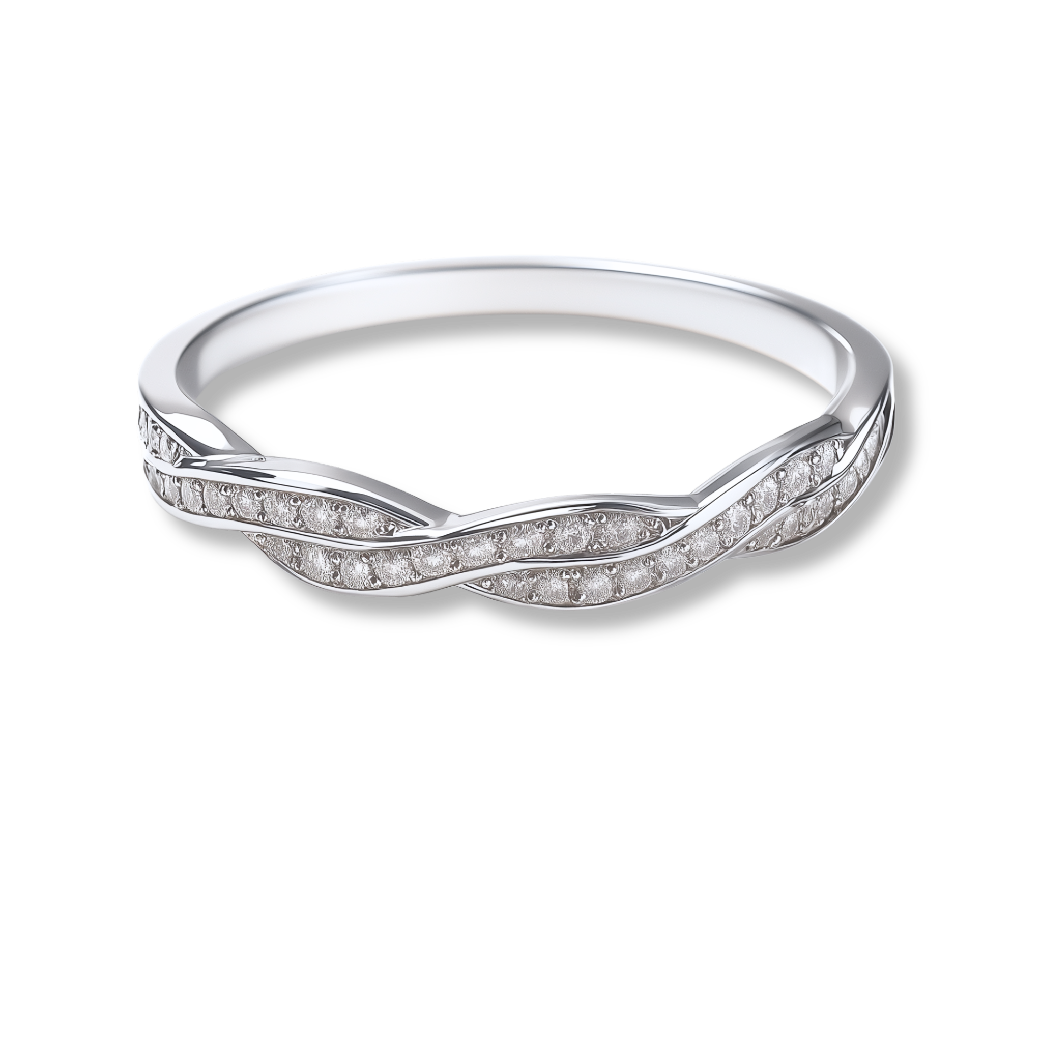 925 sterling silver moissanite twist stackable women's band ring with round cut stones