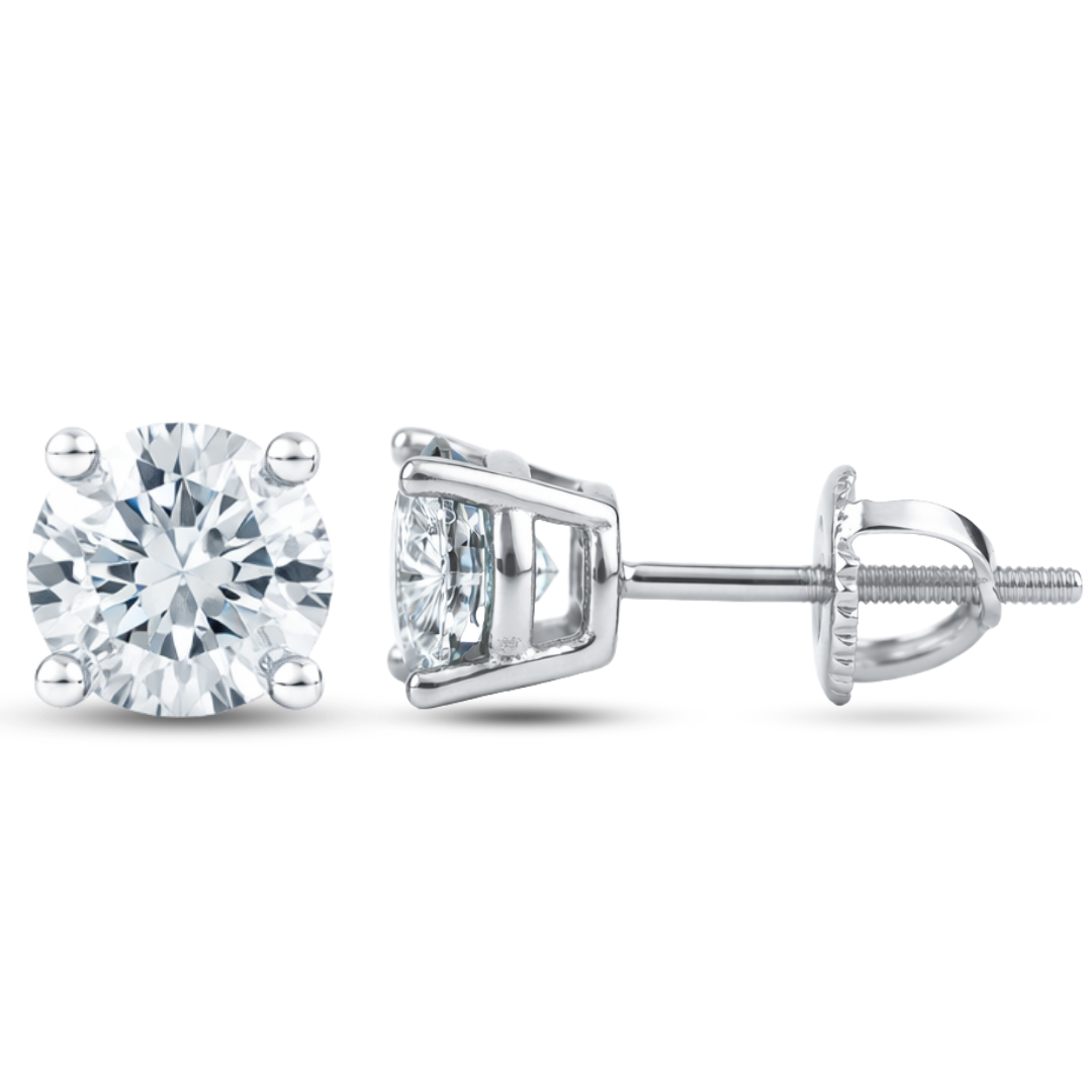 3 Ct Round Moissanite Pass Tester Stud Earring Screw Back 14K White