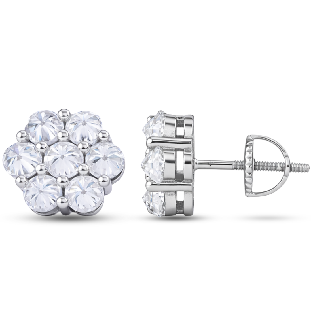 Moissanite Reverse Setting Honeycomb Cluster Stud Earrings in 925 Sterling Silver
