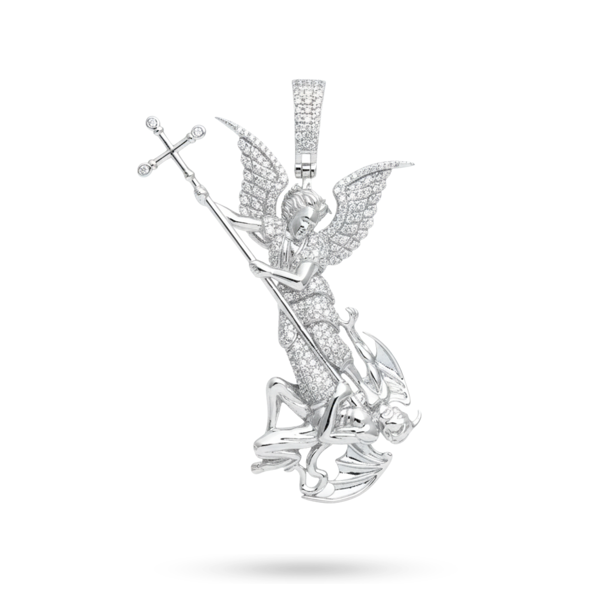 Saint Michael Archangel Pendant Moissanite TCW 1.75 Solid 925 Sterling Silver