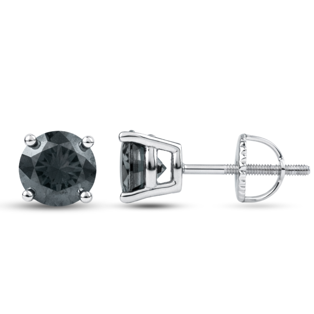 Moissanite Gray Stud Earrings in 925 Sterling Silver Screwback