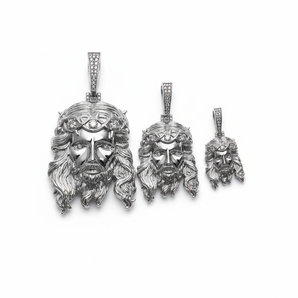 Moissanite Jesus Piece Pendant 925 Sterling Silver Glossy Finish - 3 sizes