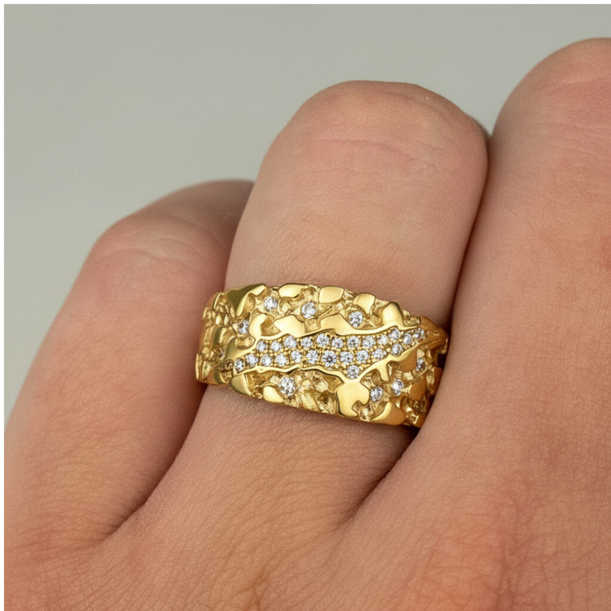 Nugget Claw Mark Ring 925 Sterling Silver in 14K Gold