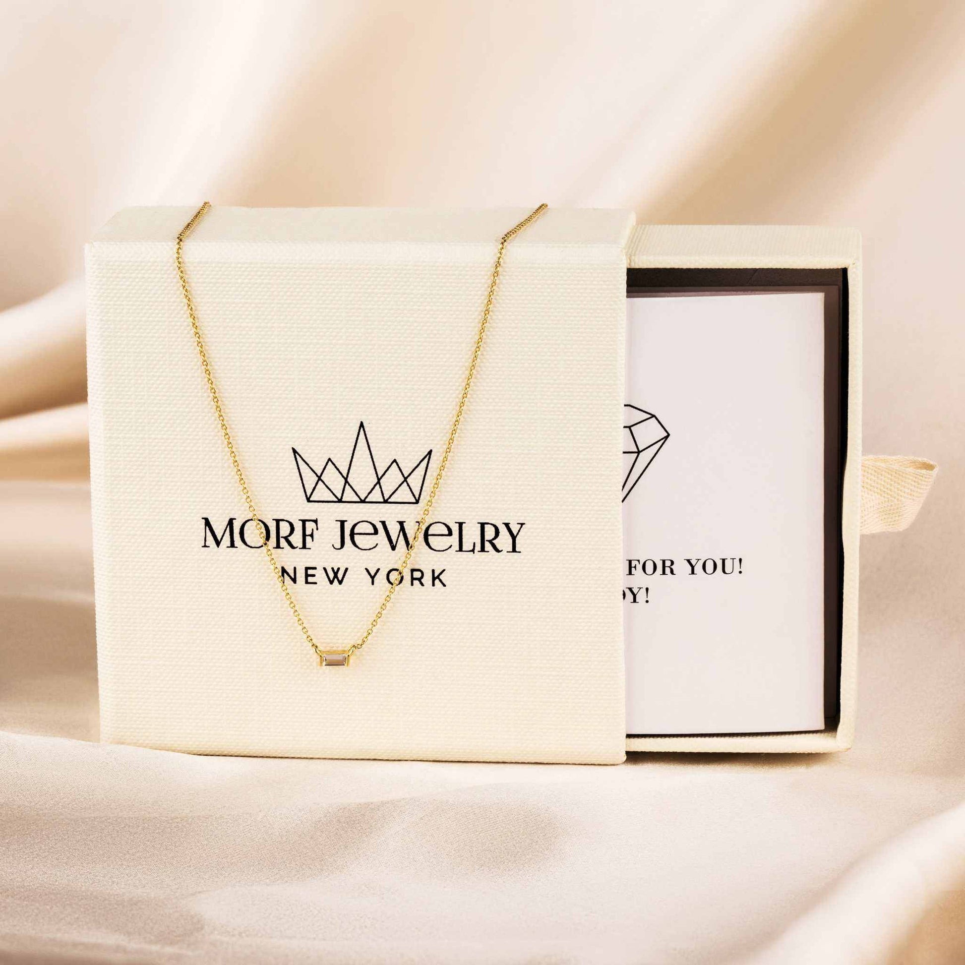Baguette Sparkle Necklace in 925 Sterling Silver with Clear CZ and adjustable cable chain.
