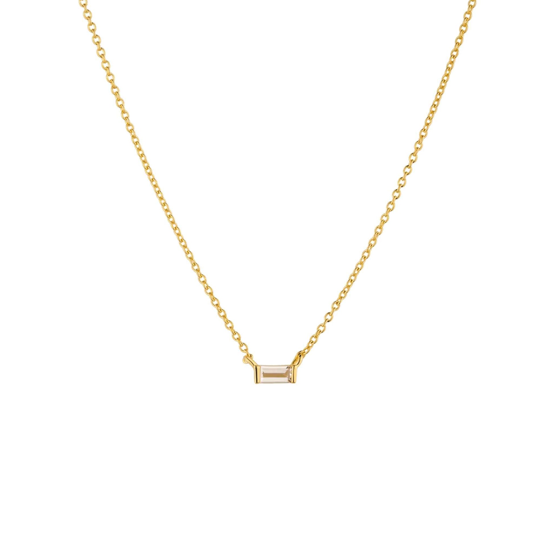Baguette Sparkle Necklace in 925 Sterling Silver with clear CZ pendant on adjustable cable chain.