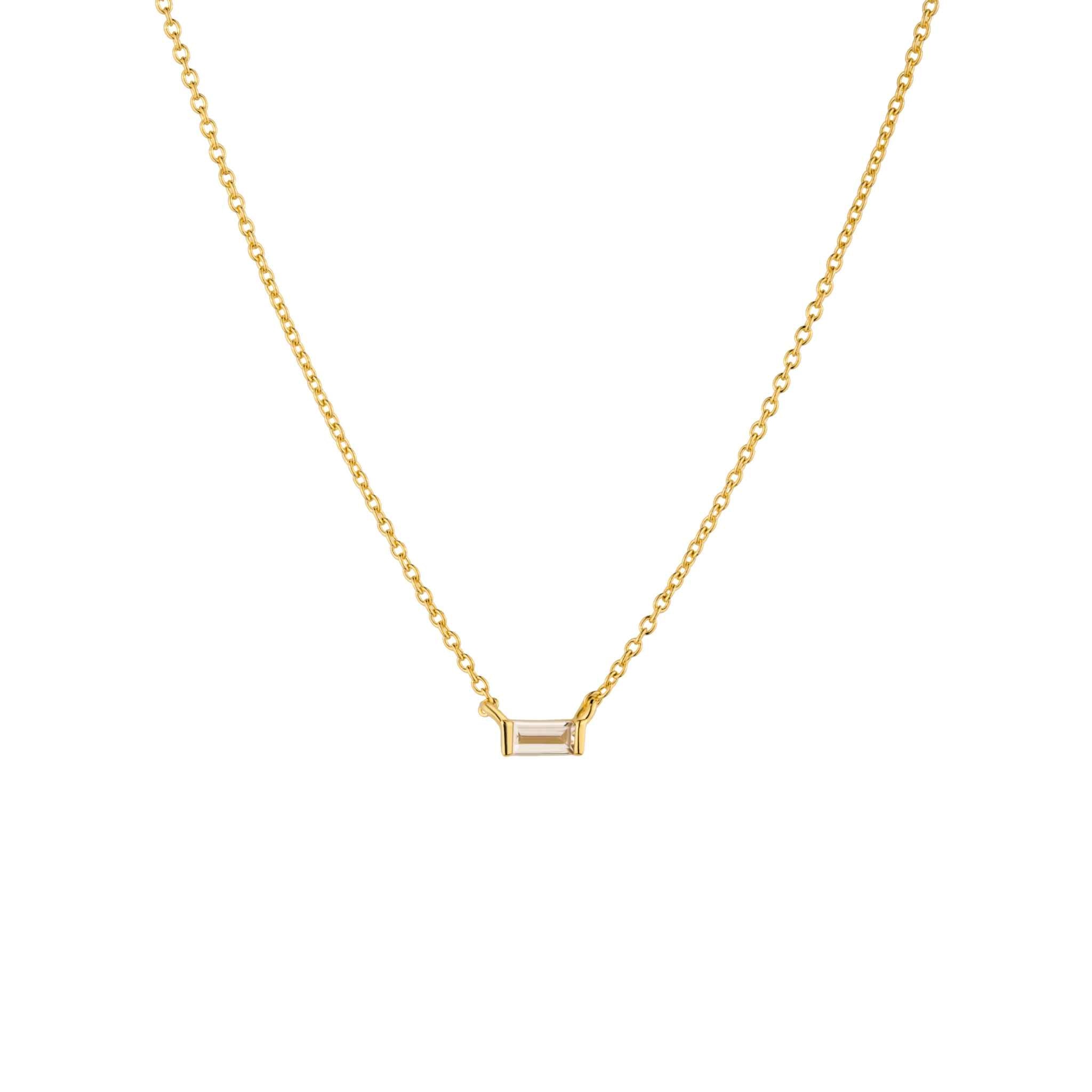 Baguette Sparkle Necklace in 925 Sterling Silver with clear CZ pendant on adjustable cable chain.