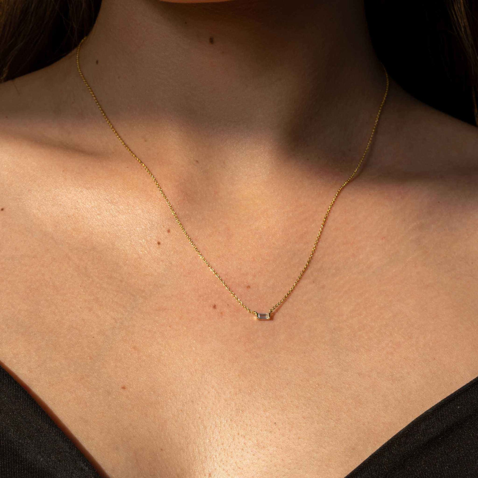 Baguette Sparkle Necklace in 925 Sterling Silver with Clear CZ on adjustable cable chain.