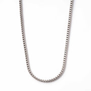 Box chain solid 925 sterling silver necklace with high polished rhodium plating and squared design