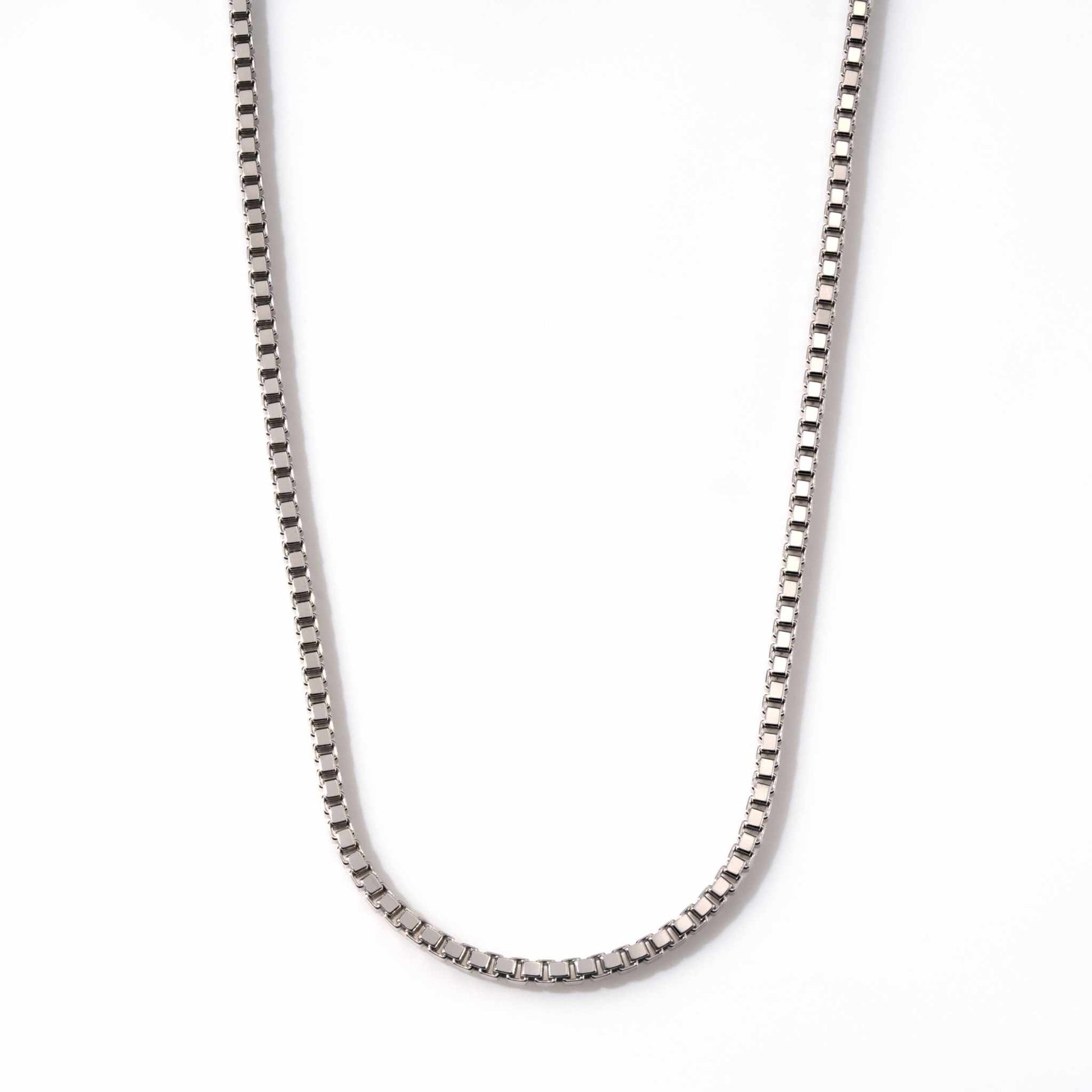 Box chain solid 925 sterling silver necklace with high polished rhodium plating and squared design