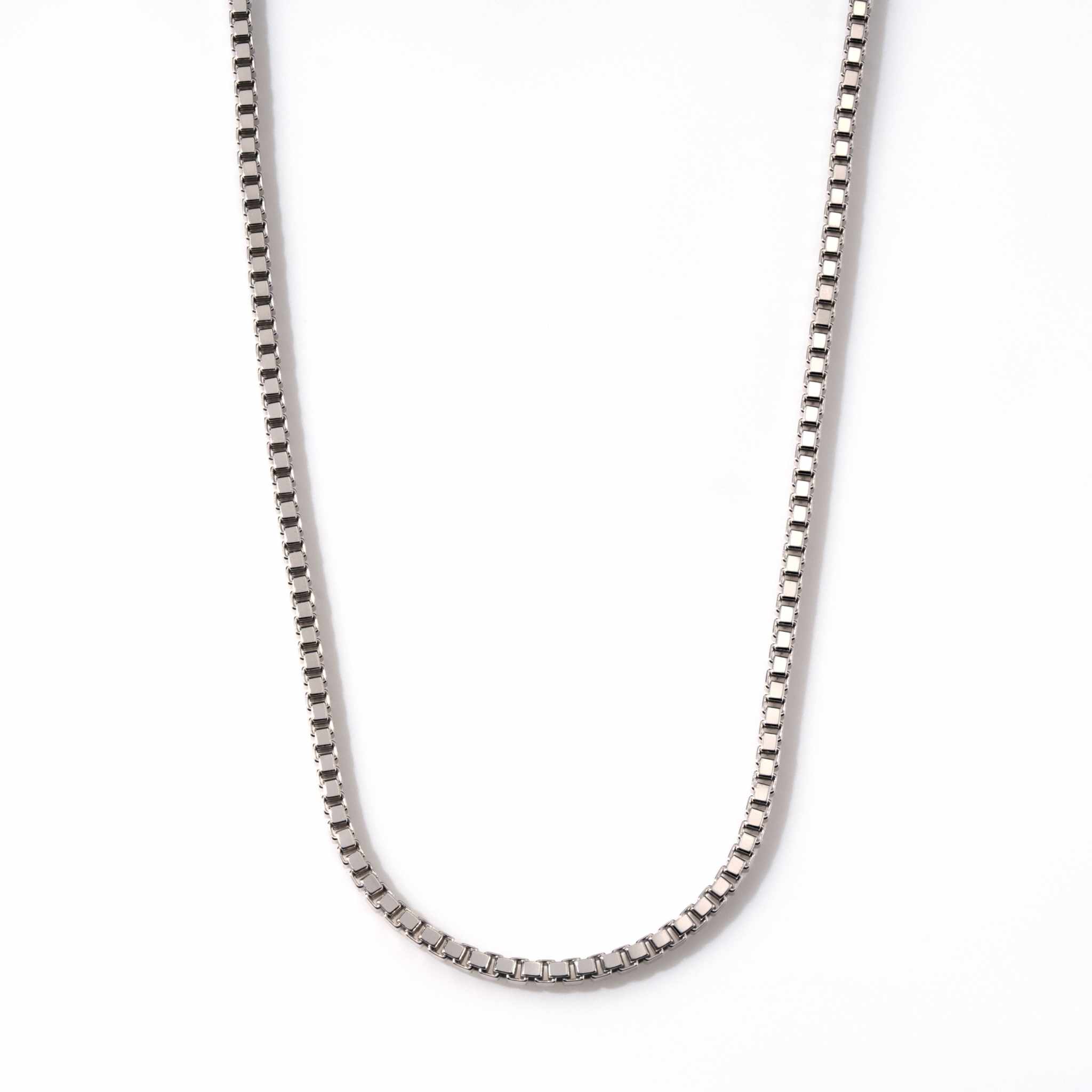 Box chain solid 925 sterling silver necklace with high polished rhodium plating and squared design