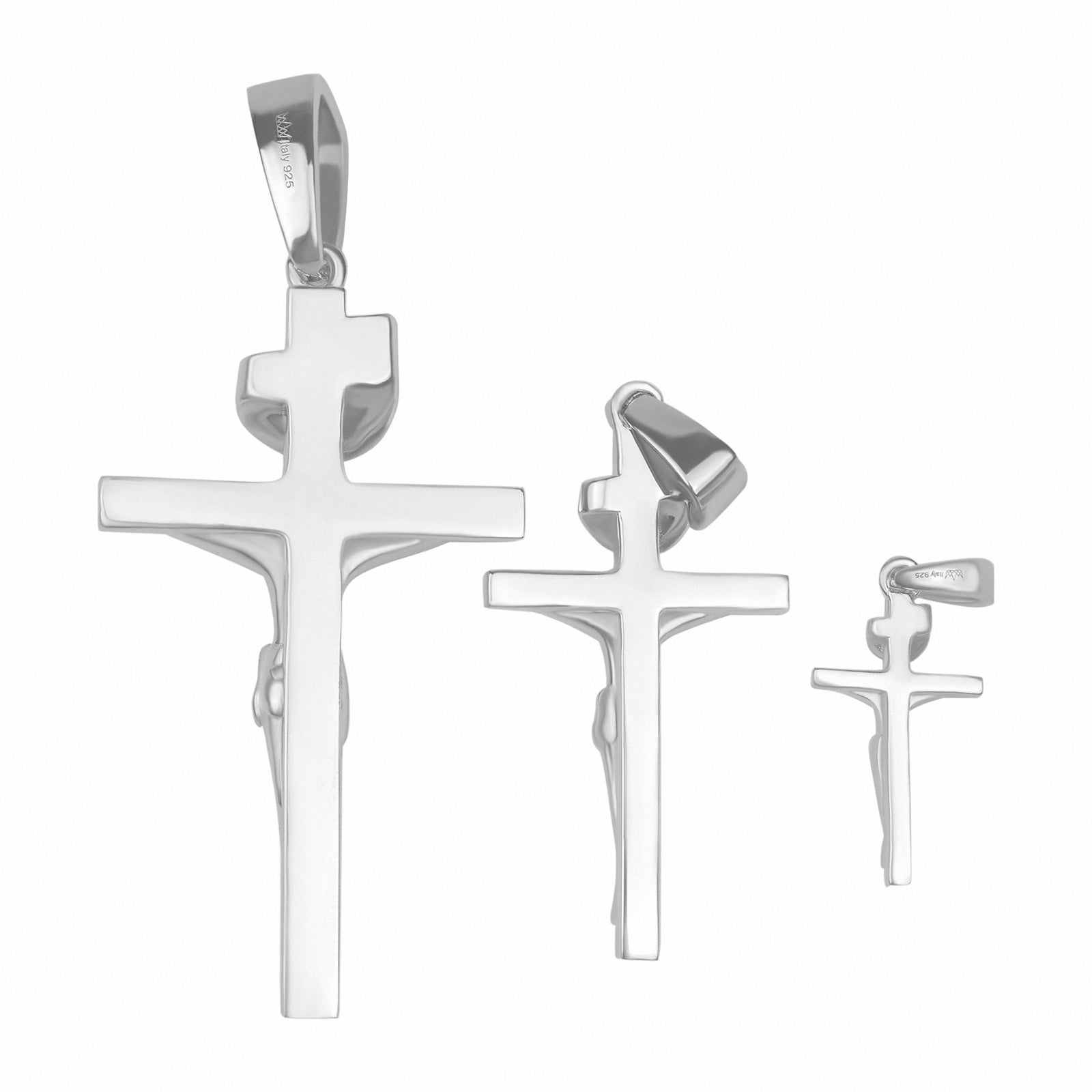 Sterling Silver Cross Jesus Pendant in three sizes by Morf Jewelry.