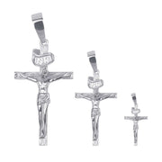 Sterling silver Cross Jesus Pendant in small, medium, and large sizes from Morf Jewelry.