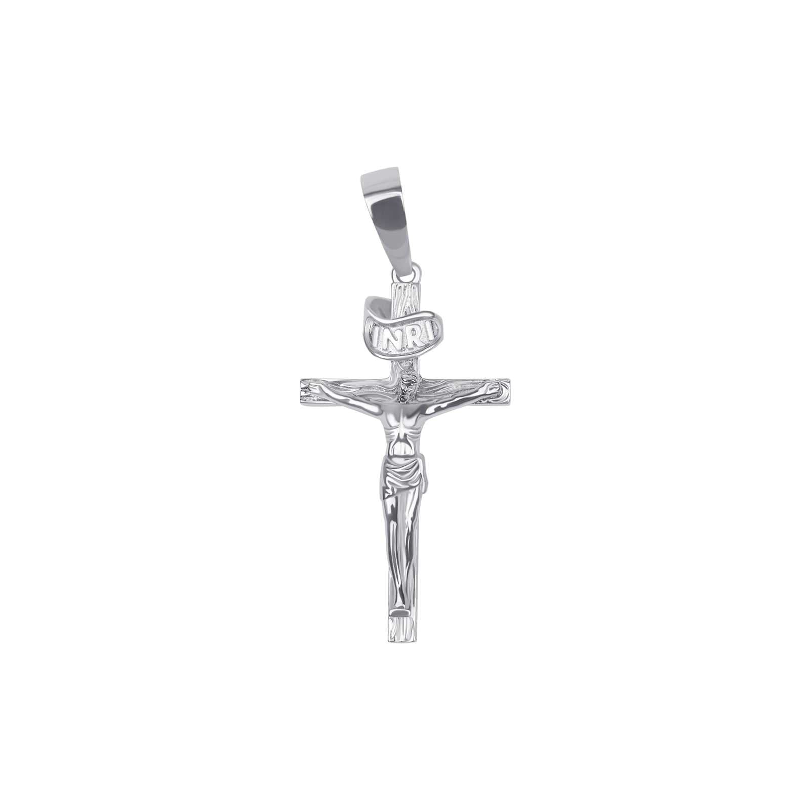 Sterling silver Cross Jesus pendant with detailed design.