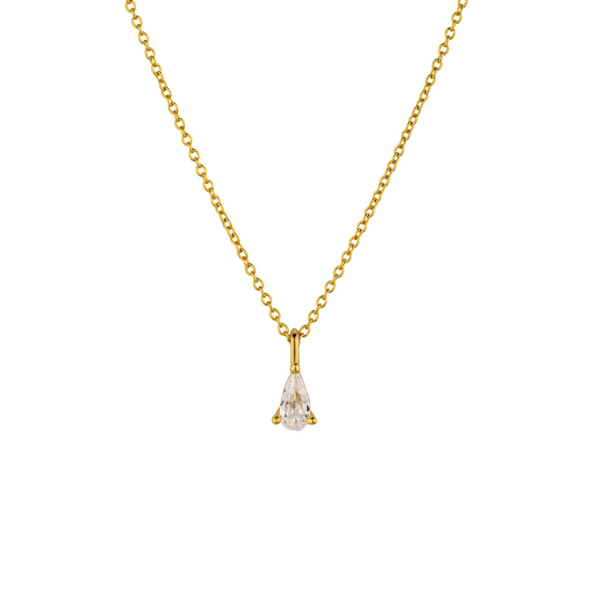 Delight Teardrop Necklace in 18K gold with pear-shaped diamond charm.