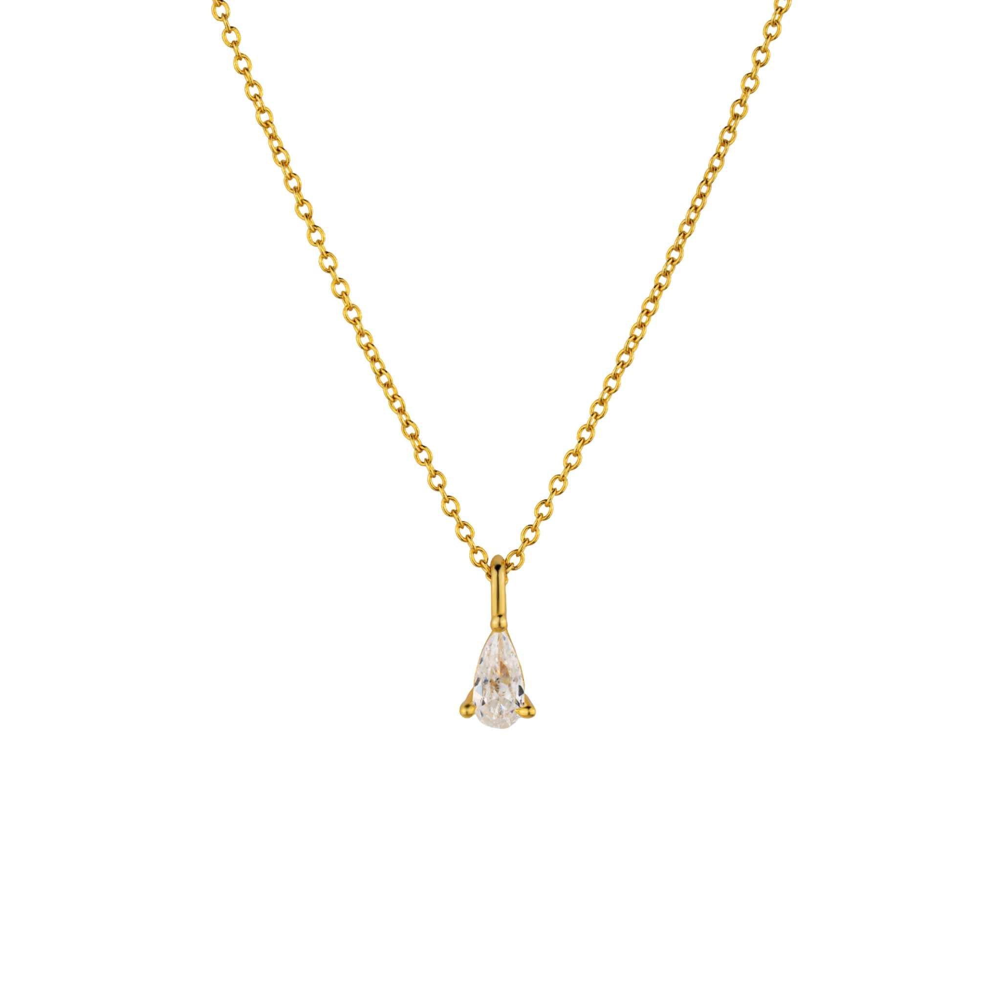 Delight Teardrop Necklace in 18K gold with pear-shaped diamond charm.