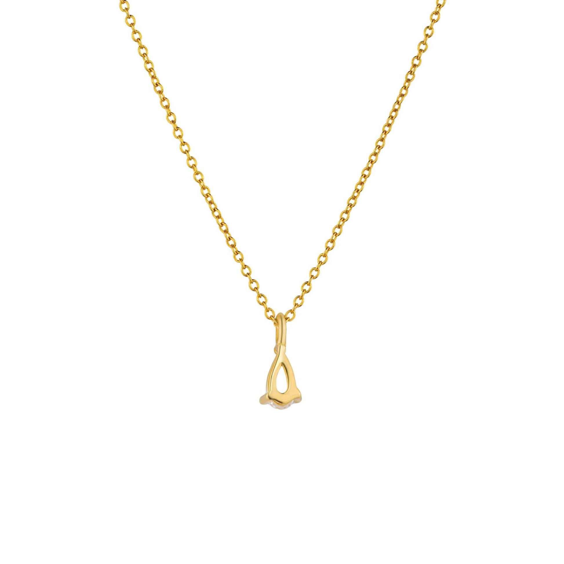 Delight Teardrop Necklace with pear-shaped diamond on gold chain.