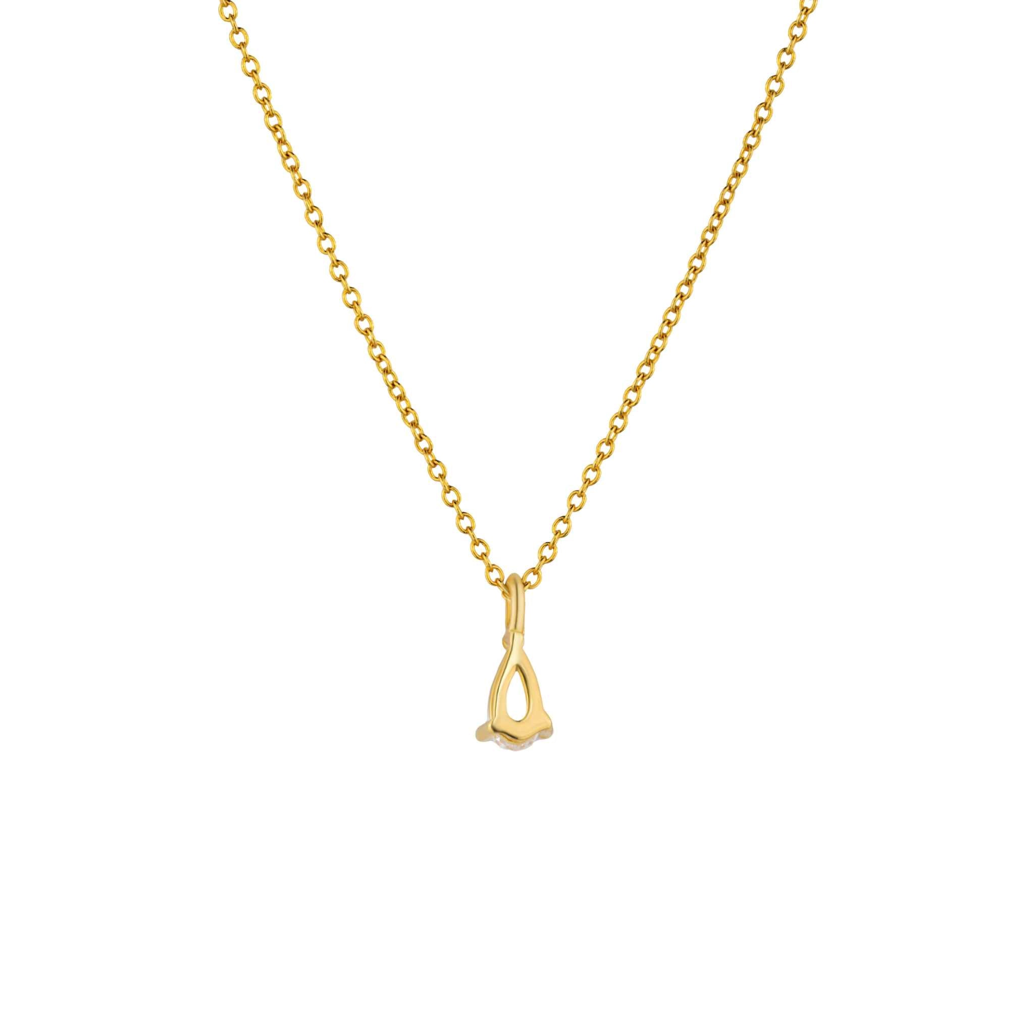 Delight Teardrop Necklace with pear-shaped diamond on gold chain.