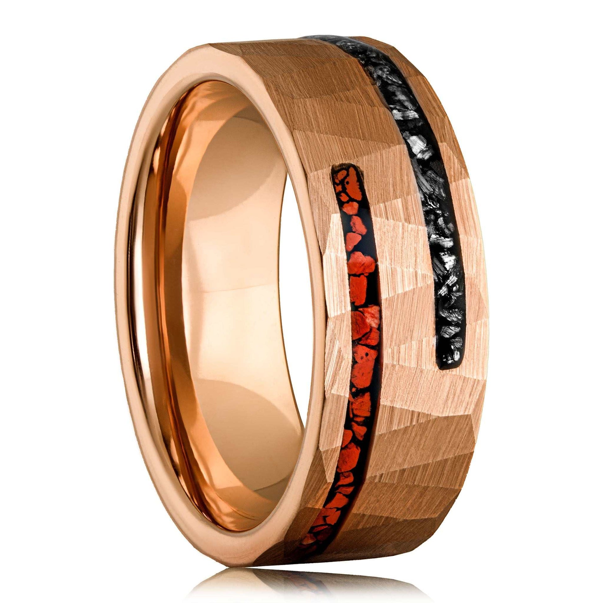 8MM Dinosaur Bone & Meteorite Ring with Tungsten Band.