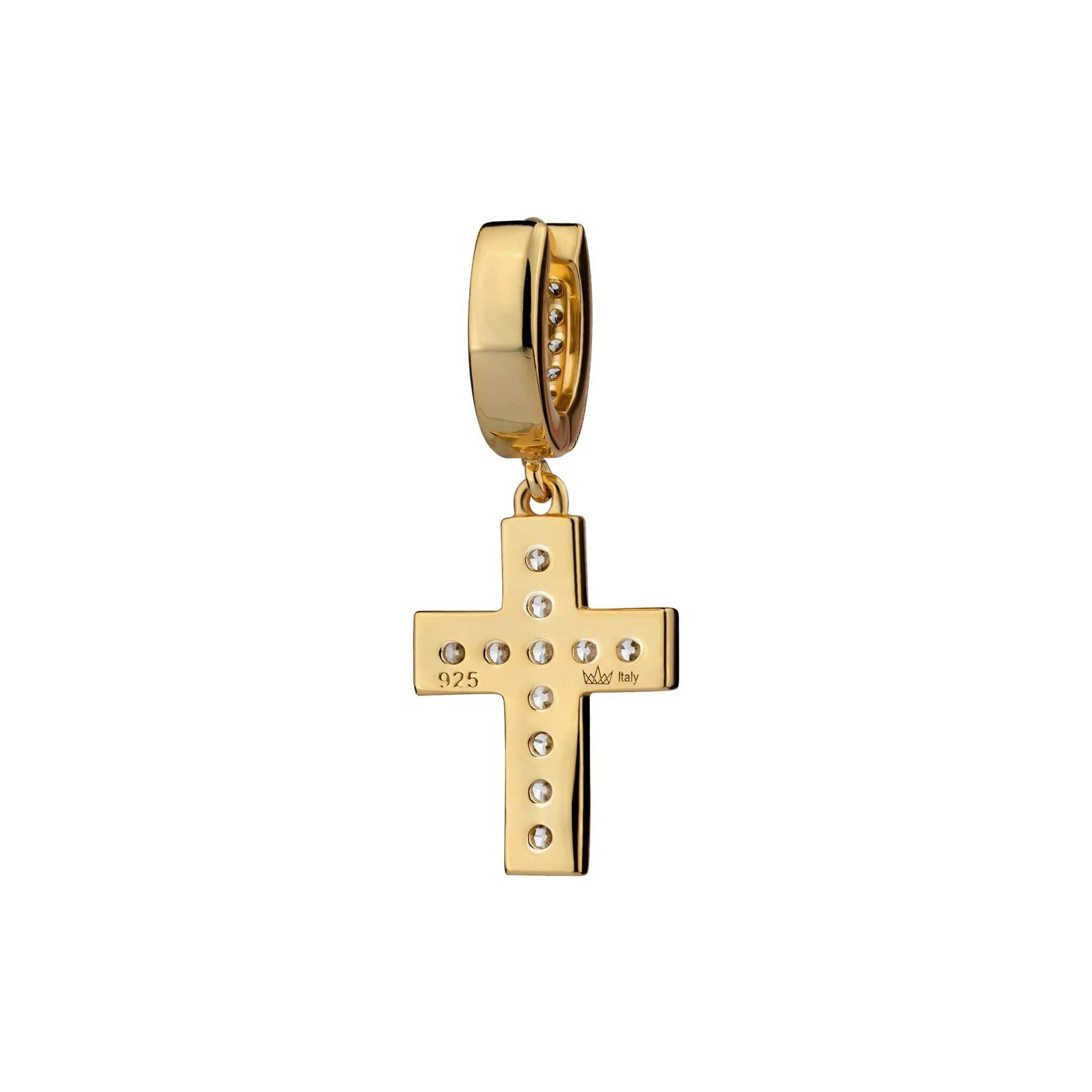 14K Gold Divine Cross Earrings in Sterling Silver with CZ Stones