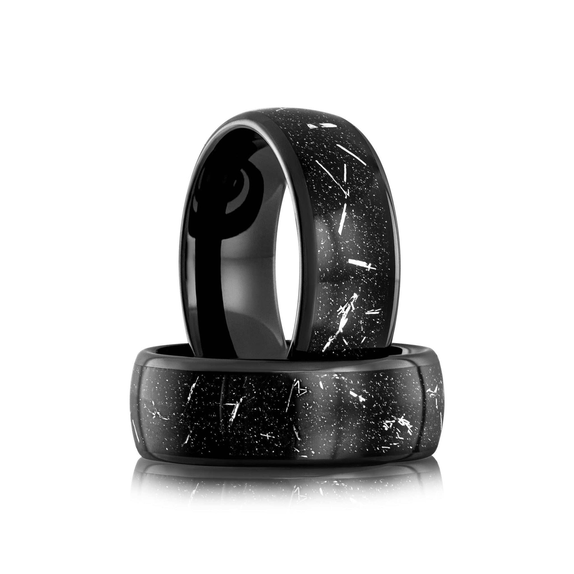 Black Tungsten Meteorite Iron Eclipse Galaxy Ring with 8MM Band
