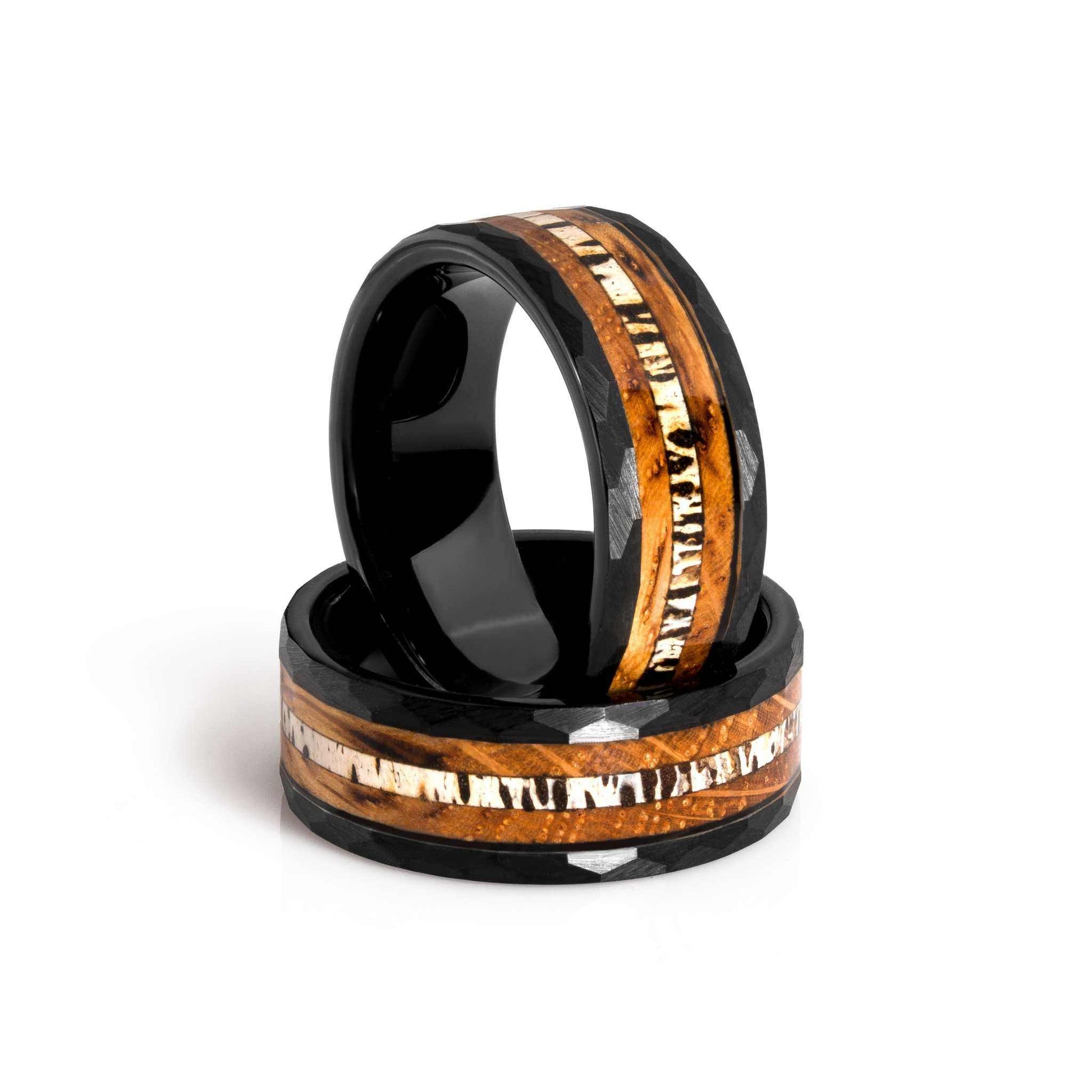 Hammered Antler Ring in tungsten with comfort-fit design.