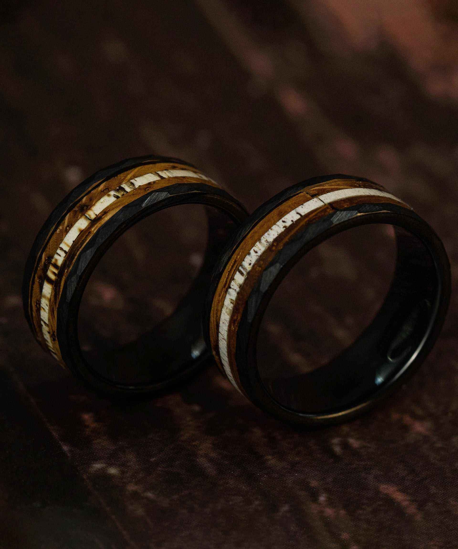 Hammered Antler Ring in tungsten, unisex, comfort-fit design for casual or special occasions.