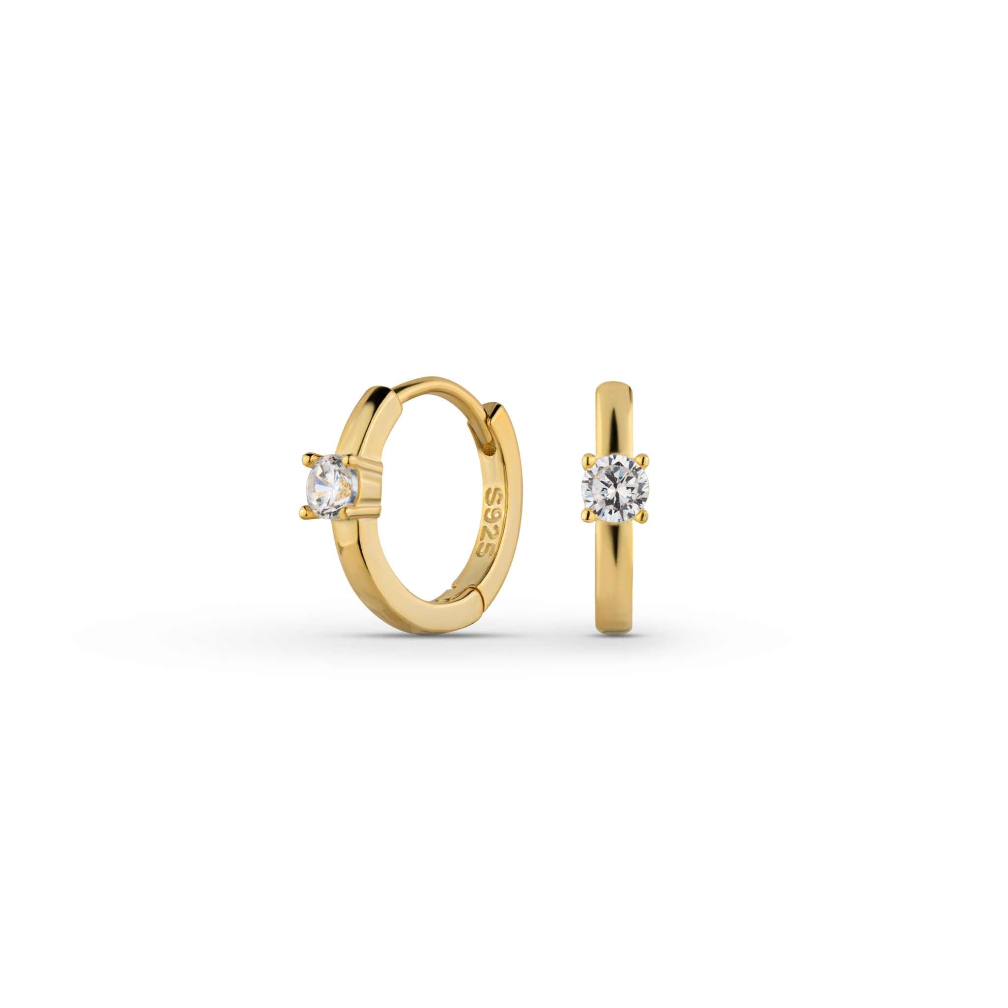 Harmony Huggie Earrings in 14K gold finish with CZ stones, crafted from 925 sterling silver.