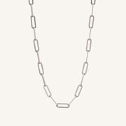 Sterling silver paperclip chain necklace with rectangle links, minimalist design.