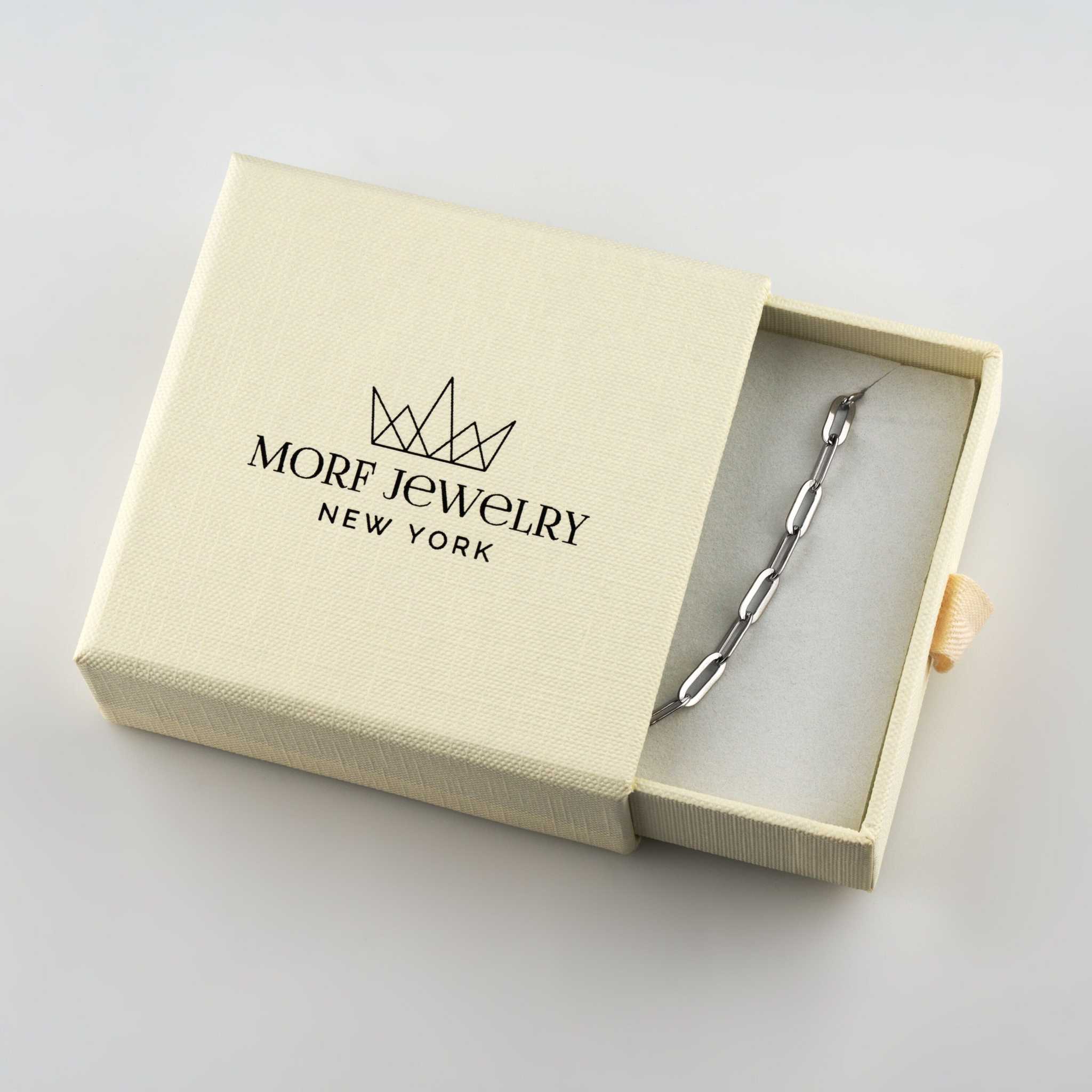 Sterling silver paperclip chain necklace in gift box.