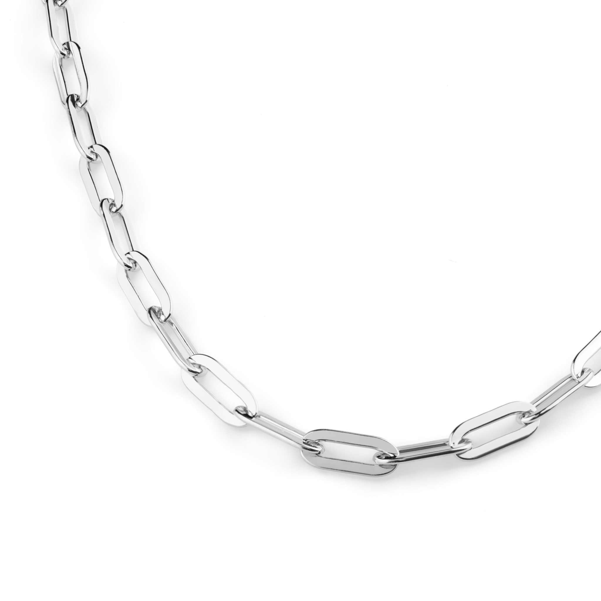 Sterling silver paperclip chain necklace with rectangle links.