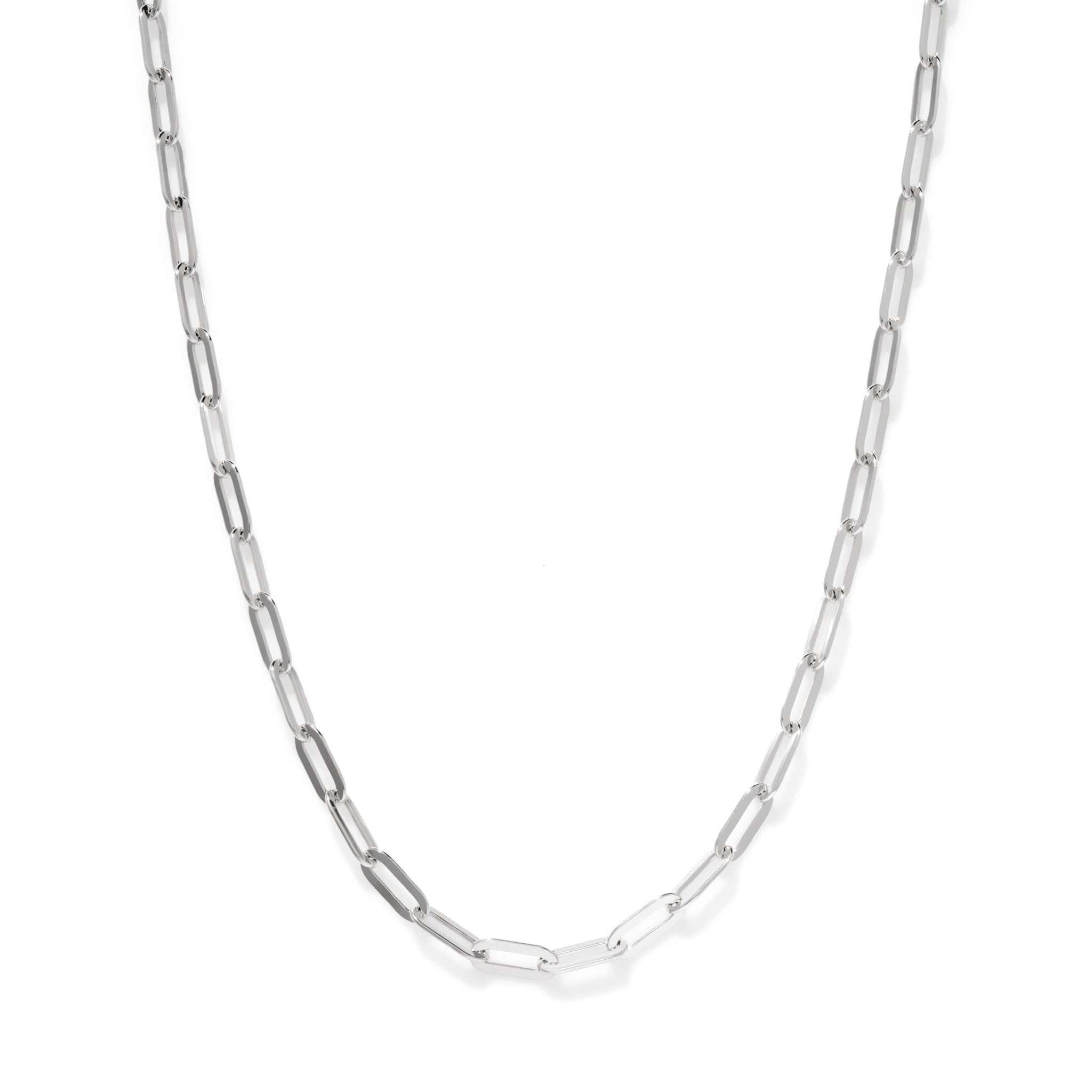 925 sterling silver paperclip chain necklace with rectangle links.