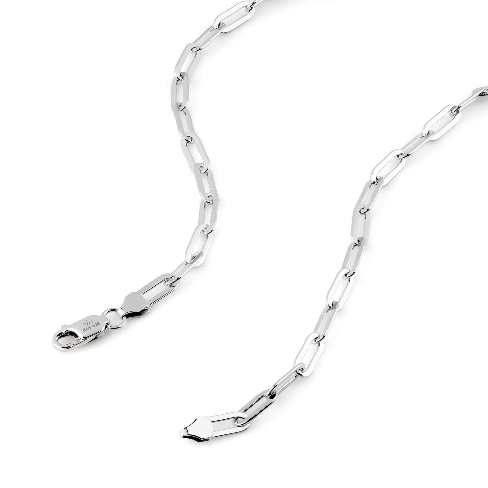 Paperclip Chain Necklace 925 Sterling Silver with Rectangle Links