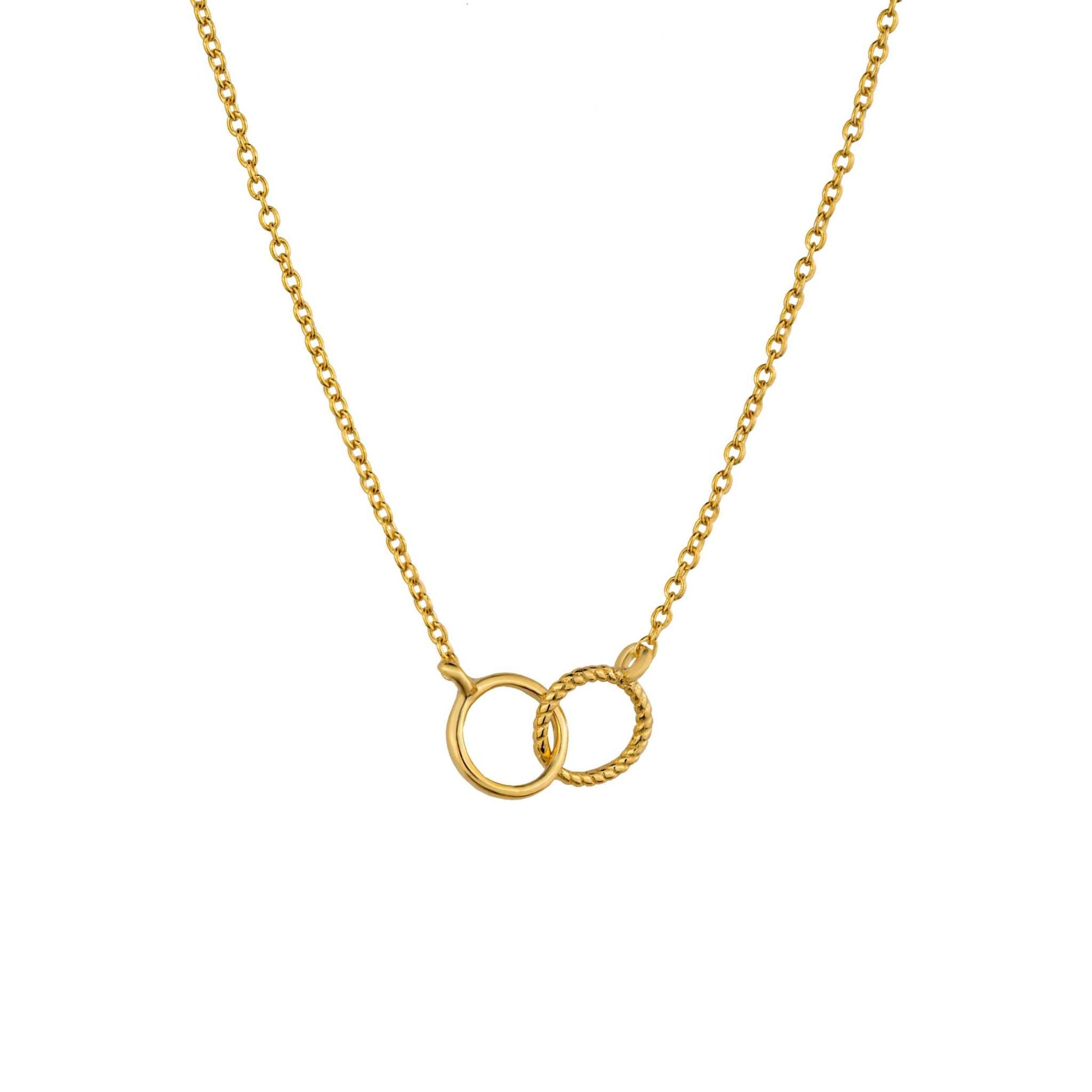 Interlocking Circle Necklace in 14k gold on recycled sterling silver with twisted and smooth rings.