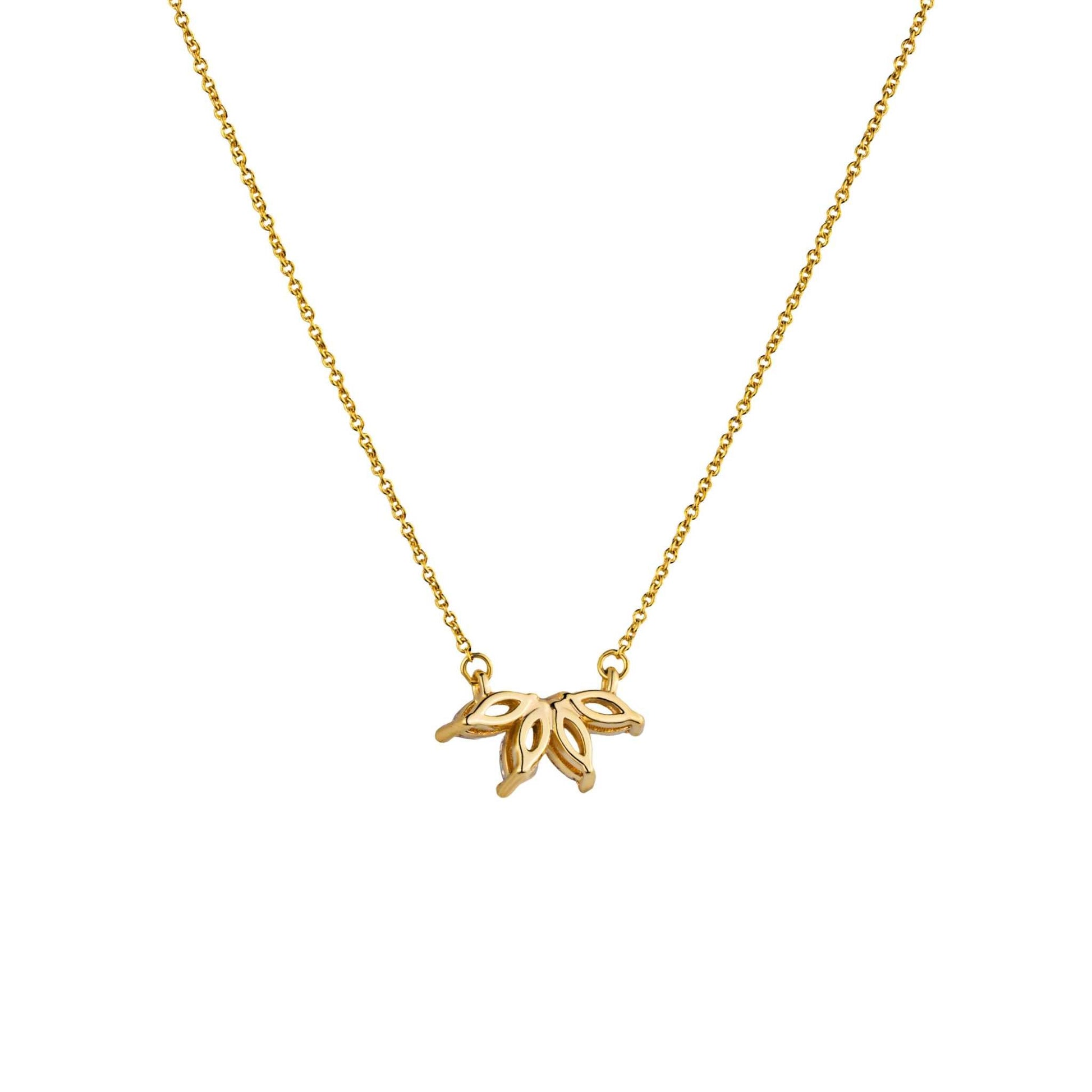 Marquise Flower Necklace with floral-inspired design and marquise diamonds on 14k gold over brass, adjustable chain.
