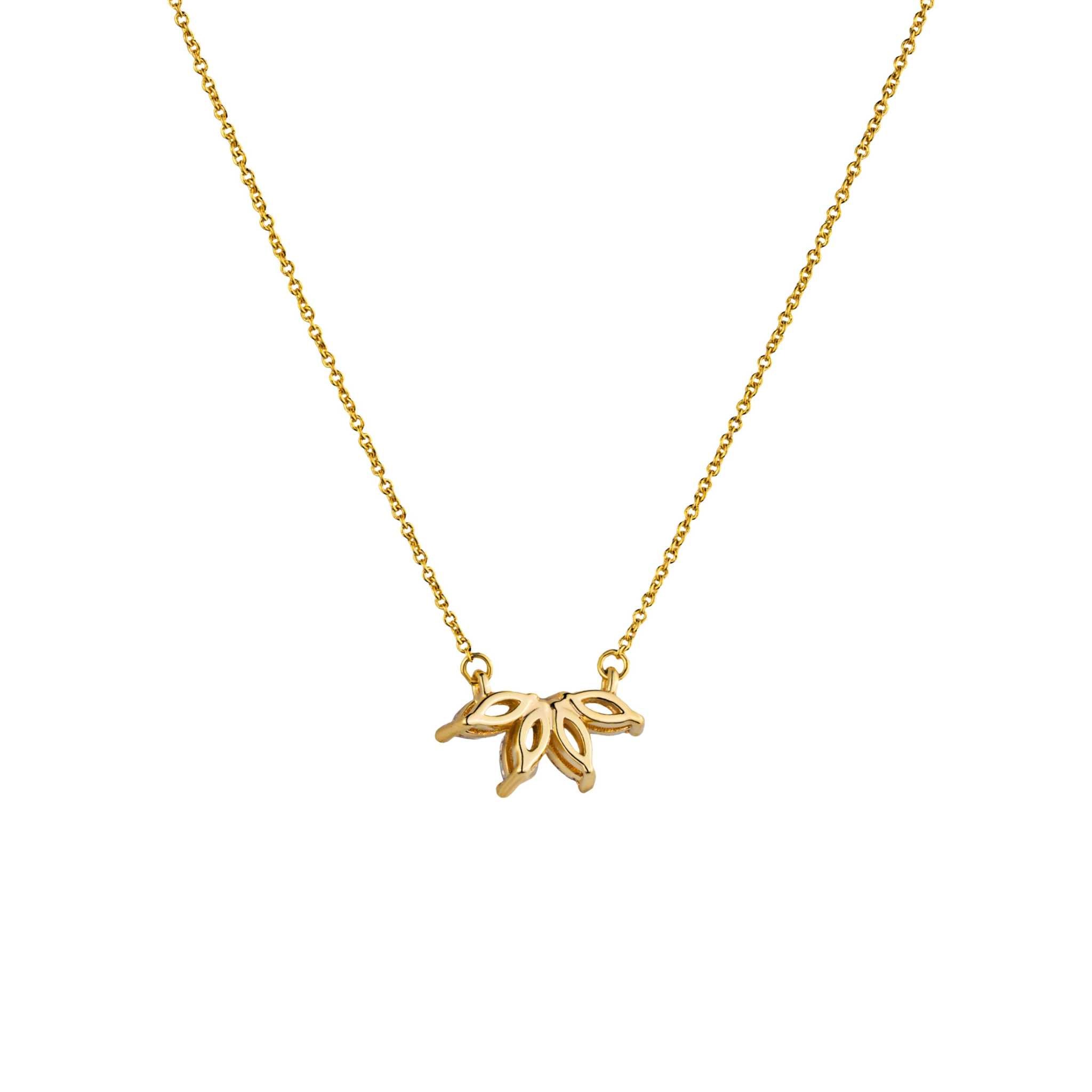 Marquise Flower Necklace with floral-inspired design and marquise diamonds on 14k gold over brass, adjustable chain.