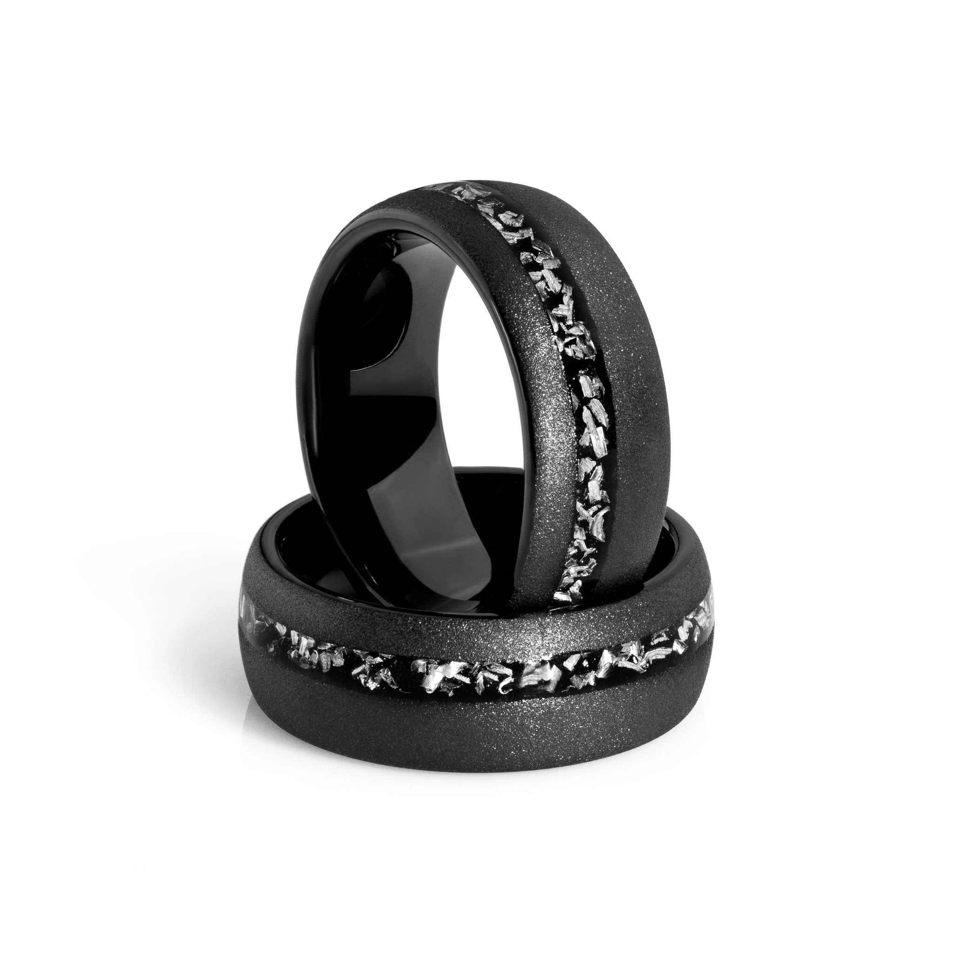 Unique Meteorite Black Ring crafted from Muonionalusta meteorite, showcasing intricate patterns and cosmic history.
