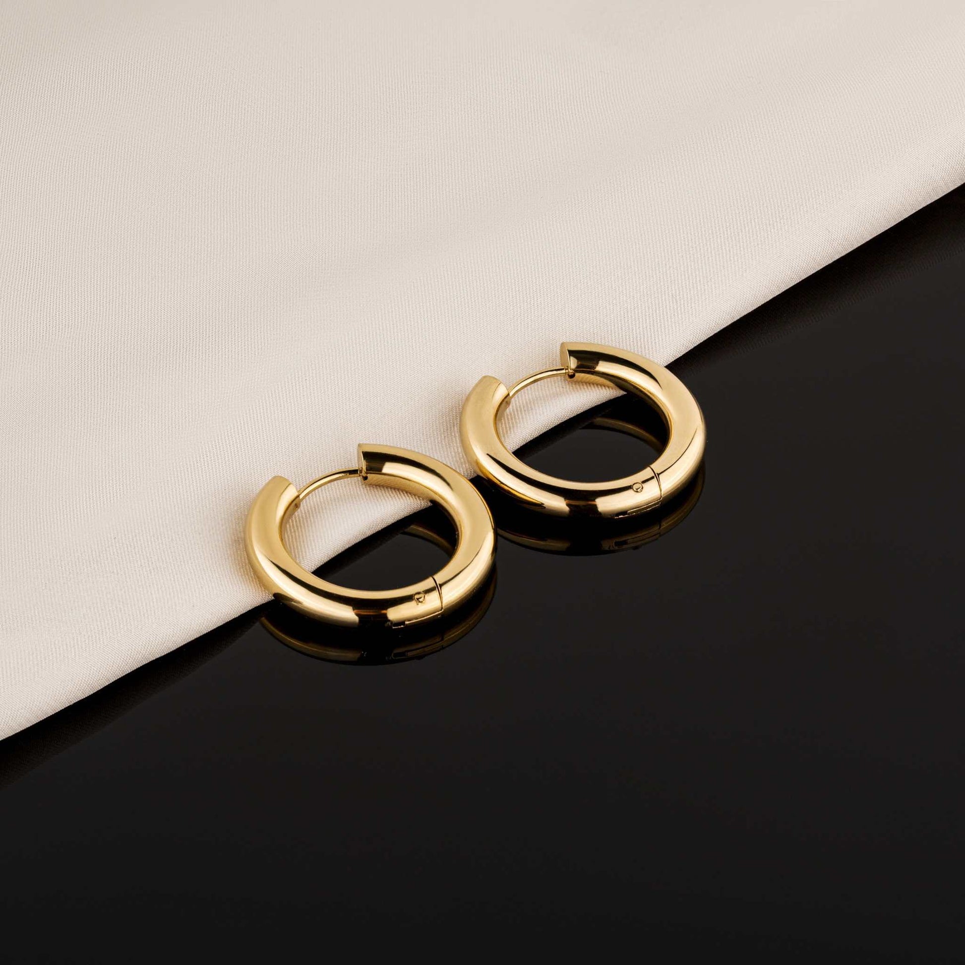 Mirage Bold Hoops, 18k PVD gold-plated stainless steel earrings, 24mm, hypoallergenic.