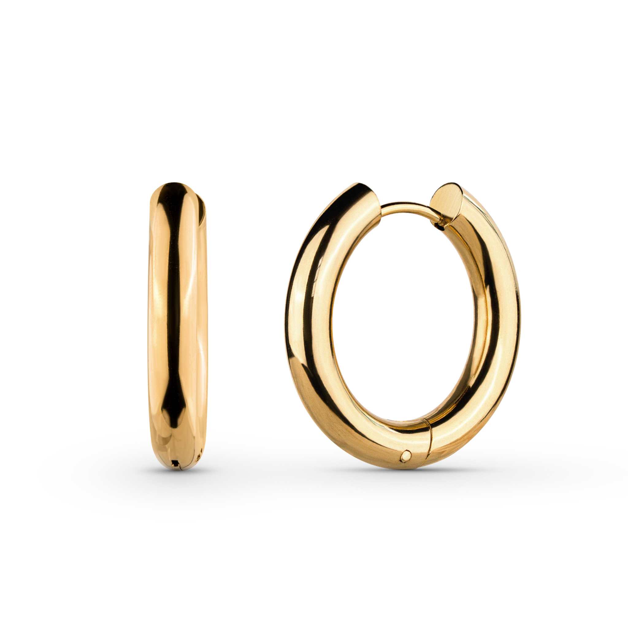 Mirage Bold Hoops, 18k gold plated stainless steel, hypoallergenic, tarnish-free earrings.