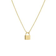 Handmade padlock necklace in 14K gold over brass with adjustable cable chain.