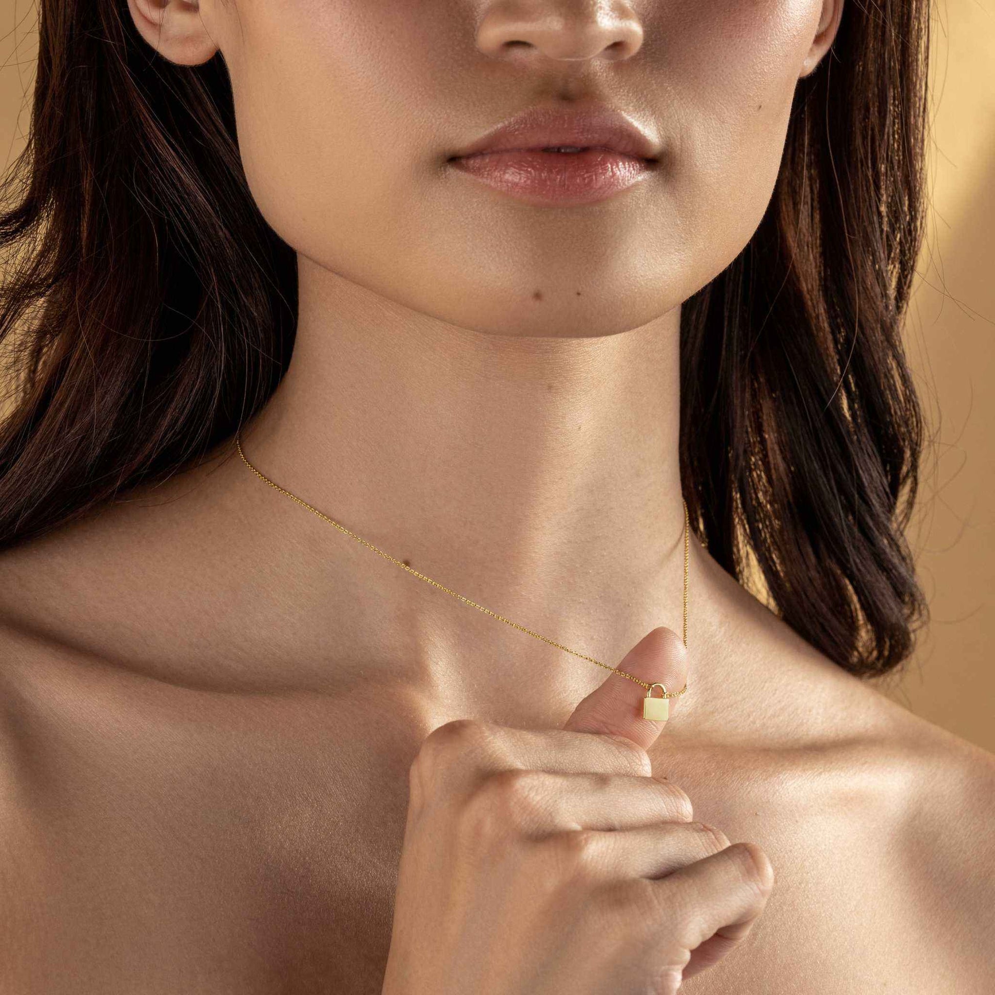 Handmade 14K Gold Padlock Necklace with Adjustable Cable Chain