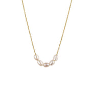Dainty freshwater pearl bead necklace with 14K gold over brass chain.