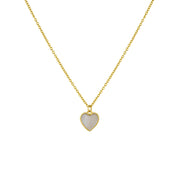 Seashell Serenity Necklace with heart-shaped mother of pearl pendant, 18K gold finish on 925 sterling silver chain, adjustable from 16 to 20 inches.